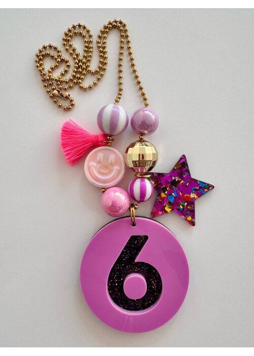 ByMelo Bymelo Verjaardagsketting Paars/ Glitter cijfer 6