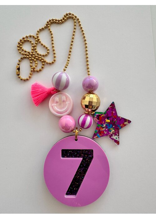 ByMelo Bymelo Verjaardagsketting Paars/ Glitter cijfer 7