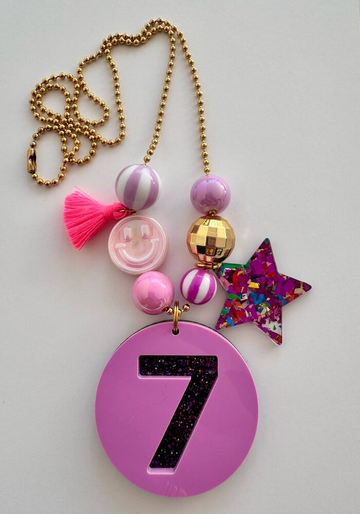 Bymelo Verjaardagsketting Paars/ Glitter cijfer 7