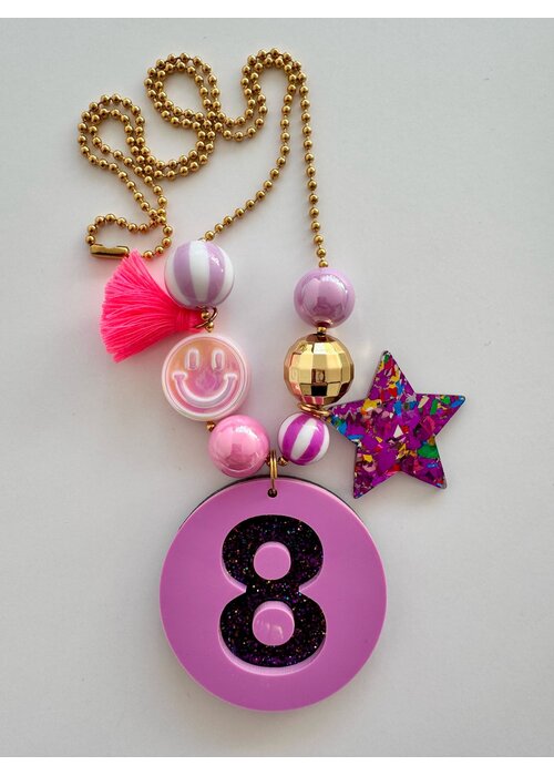 ByMelo Bymelo Verjaardagsketting Paars/ Glitter cijfer 8