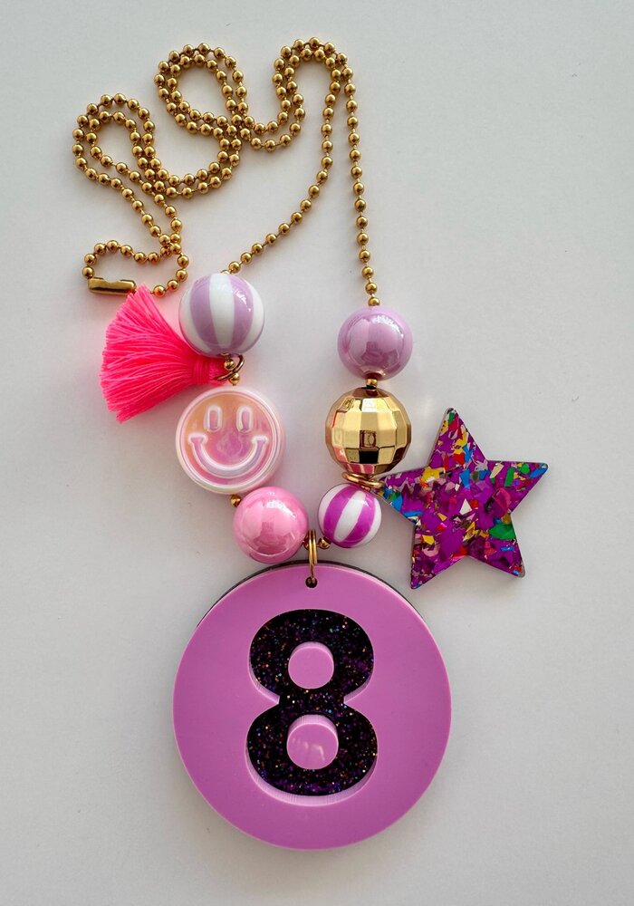 Bymelo Verjaardagsketting Paars/ Glitter cijfer 8