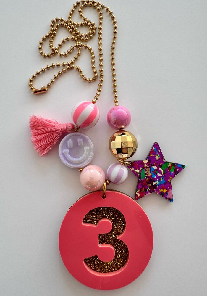 Bymelo Verjaardagsketting Roze/ Glitter cijfer 3