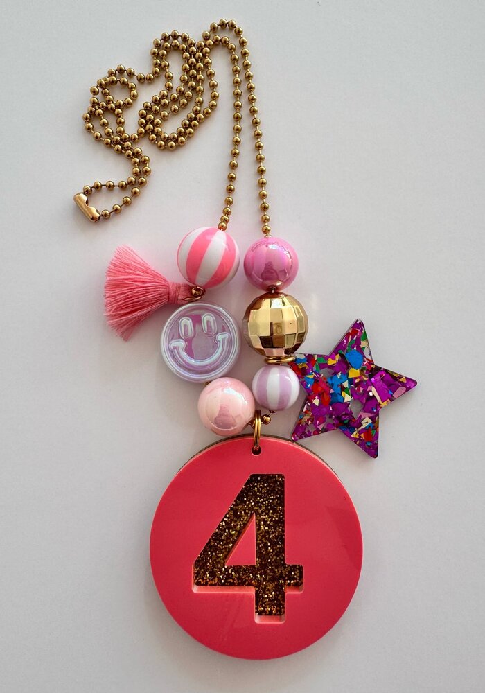 Bymelo Verjaardagsketting Roze/ Glitter cijfer 4