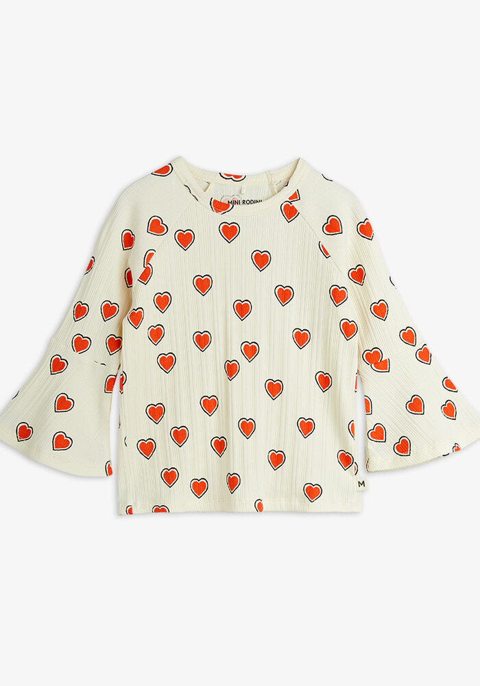 Mini Rodini Outlined hearts trumpet sleeve top Offwhite