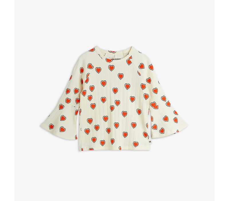 Mini Rodini Outlined hearts trumpet sleeve top Offwhite