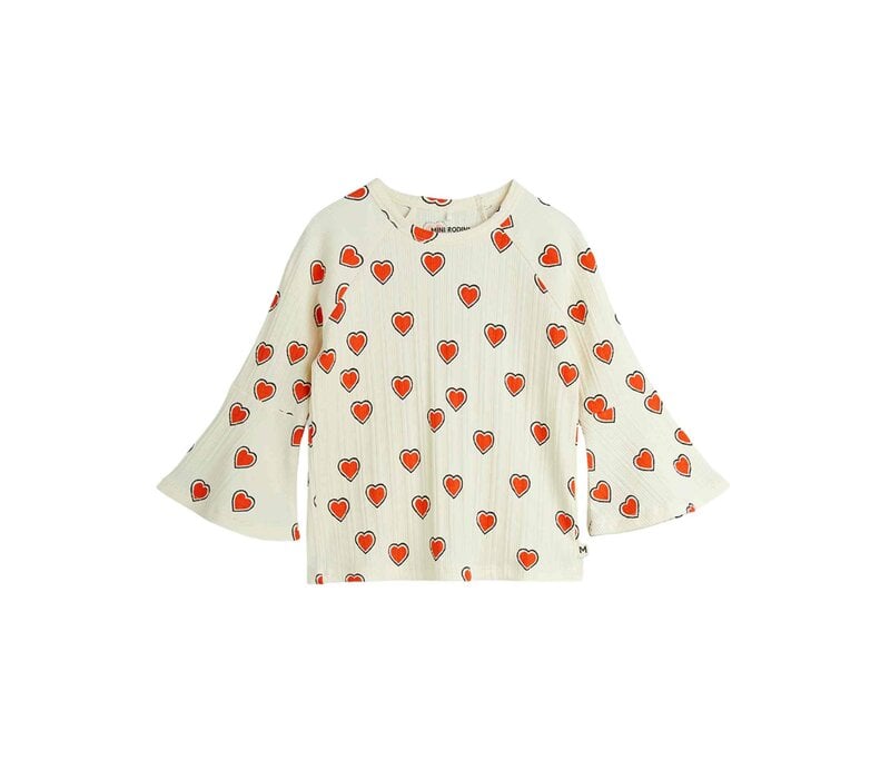 Mini Rodini Outlined hearts trumpet sleeve top Offwhite