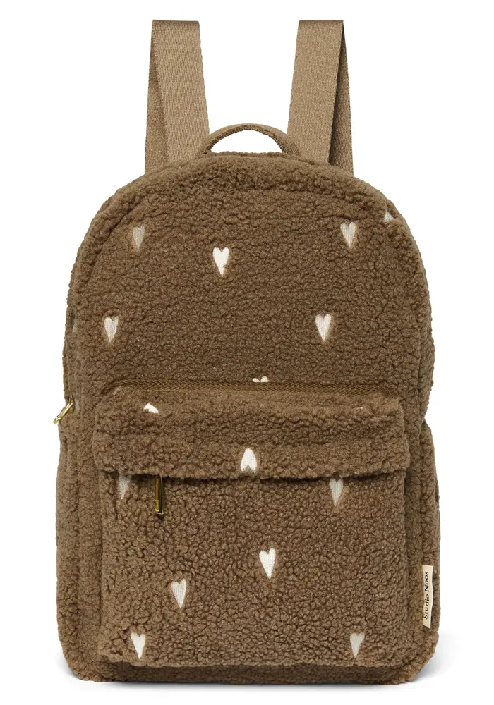 Studio Noos Brown Teddy Hearts Midi Backpack