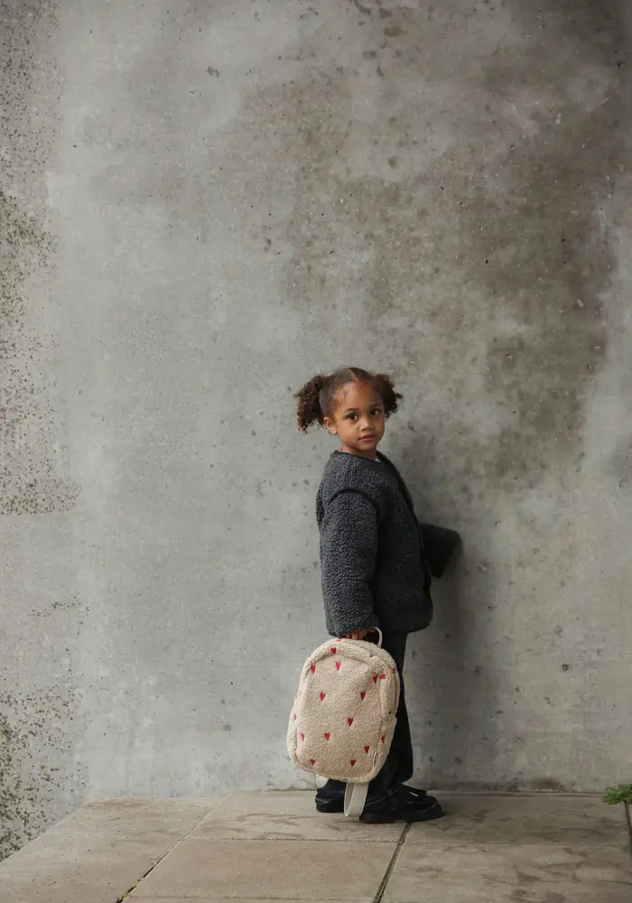 Studio Noos Ecru Teddy Hearts Mini Backpack