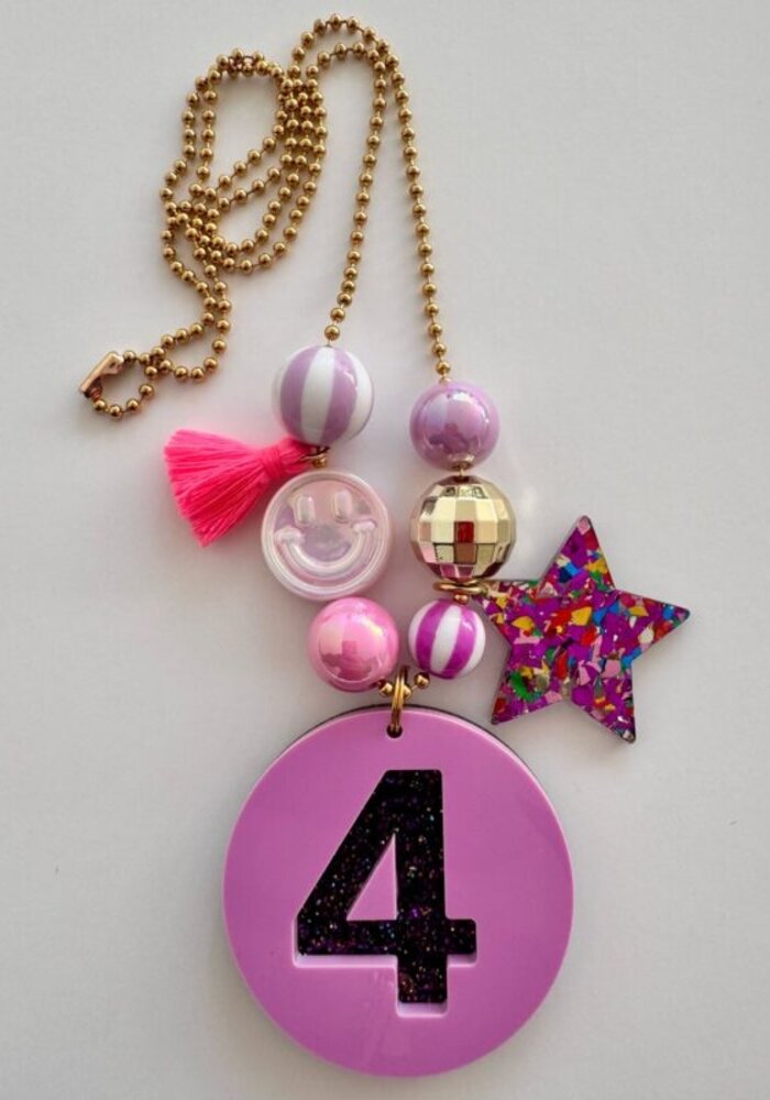 ByMelo Verjaardagsketting Paars/Glitter Cijfer 4