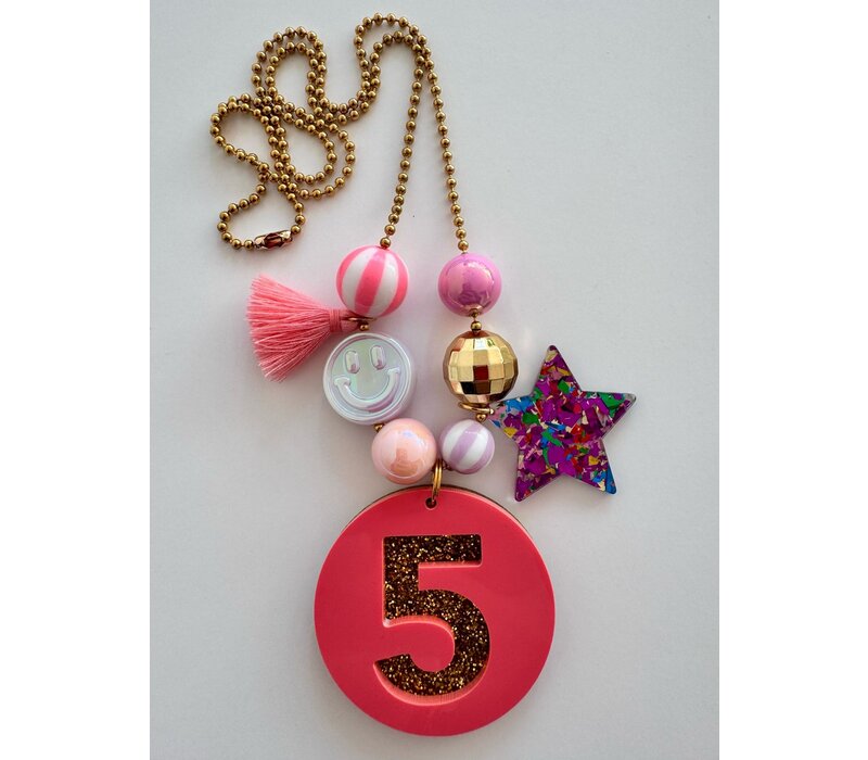ByMelo Verjaardagsketting Rose/Glitter Cijfer 5