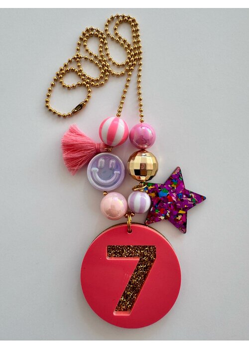 ByMelo ByMelo Verjaardagsketting Rose/Glitter Cijfer 7