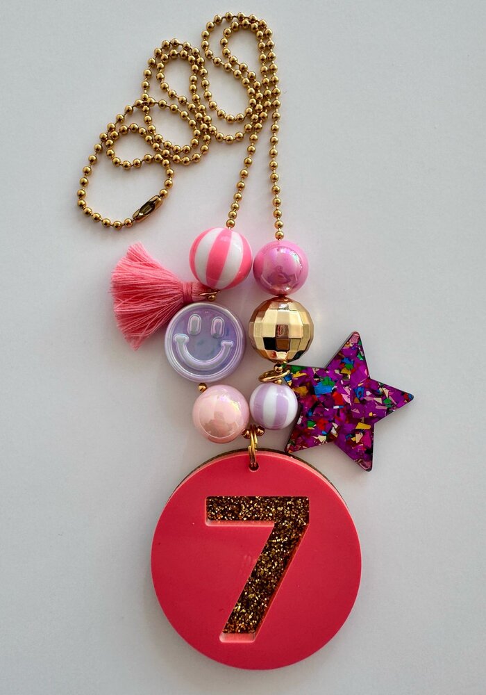 ByMelo Verjaardagsketting Rose/Glitter Cijfer 7