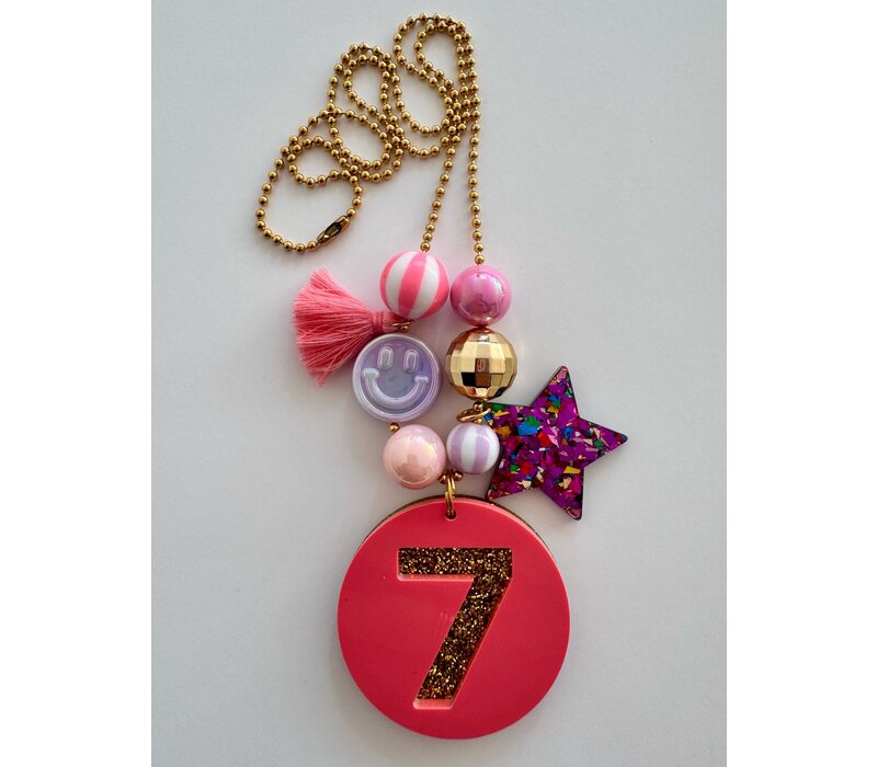 ByMelo Verjaardagsketting Rose/Glitter Cijfer 7