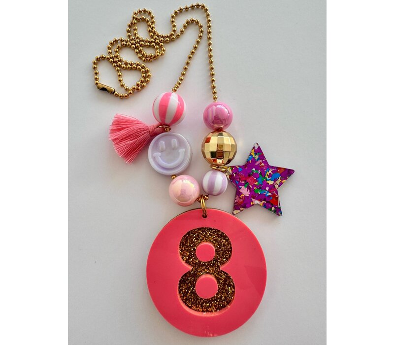 ByMelo Verjaardagsketting Rose/Glitter Cijfer 8