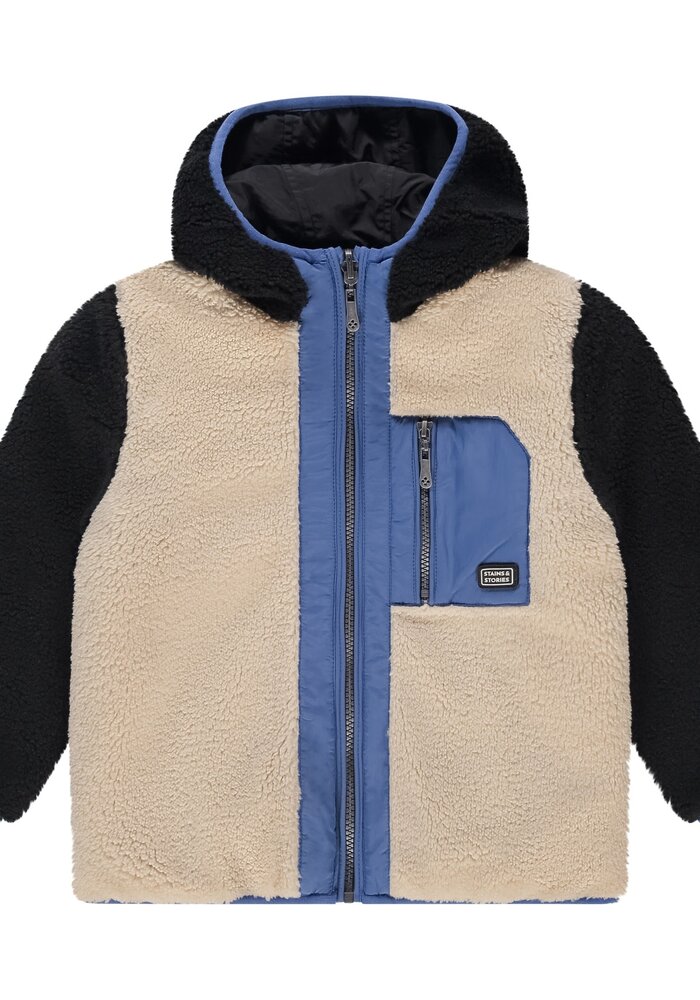 Stains and Stories boys winter teddy jacket reversible night