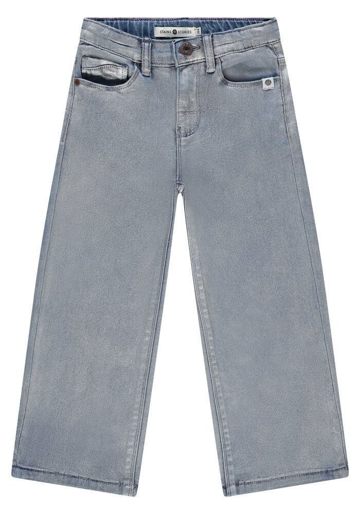 Stains and Stories girls denim wide leg silver coated