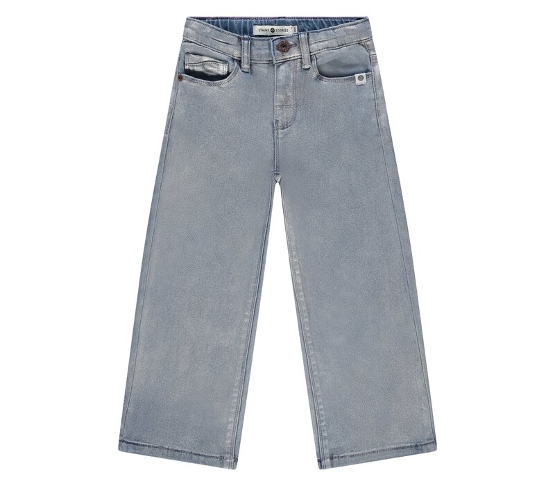Stains and Stories girls denim wide leg silver coated