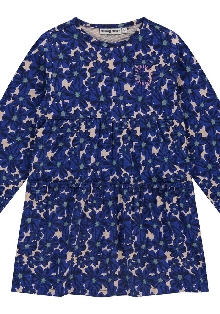 Stains and Stories girls dress long sleeve cobalt