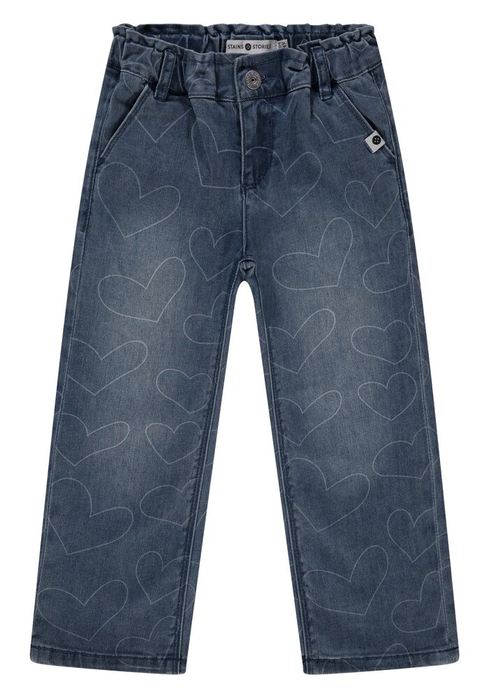 Stains and Stories girls printed denim wide leg Jeans Blue