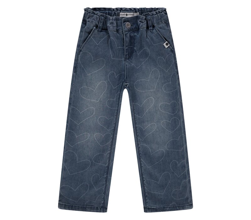 Stains and Stories girls printed denim wide leg Jeans Blue