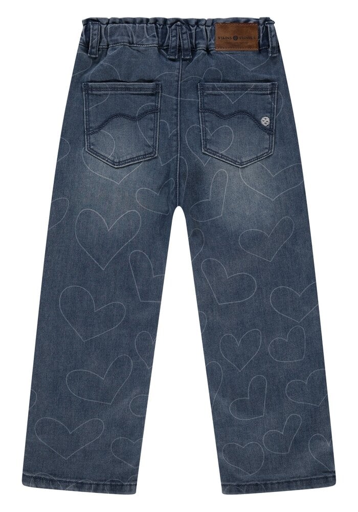 Stains and Stories girls printed denim wide leg Jeans Blue