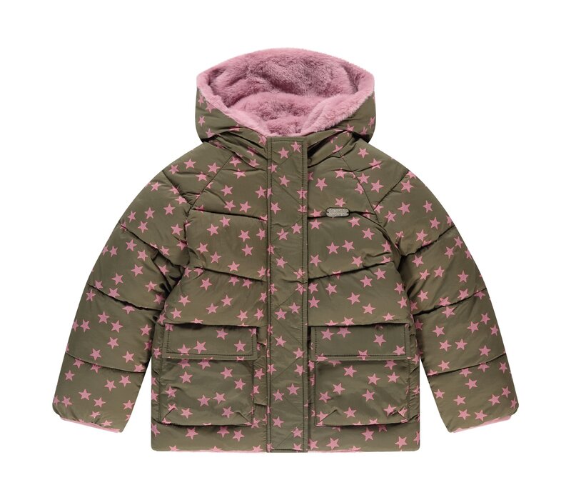 Stains and Stories girls winter jacket reversible moss