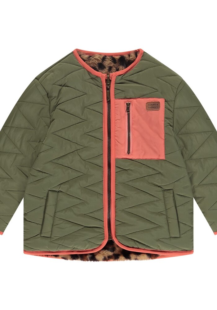 Stains and Stories girls winter jacket reversible mosss