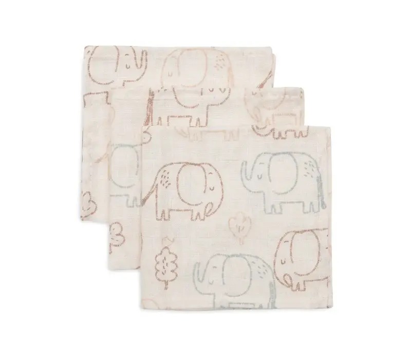 Jollein Hydrofiel Monddoekje 31x31cm - Elephant Tales - 3 Stuks