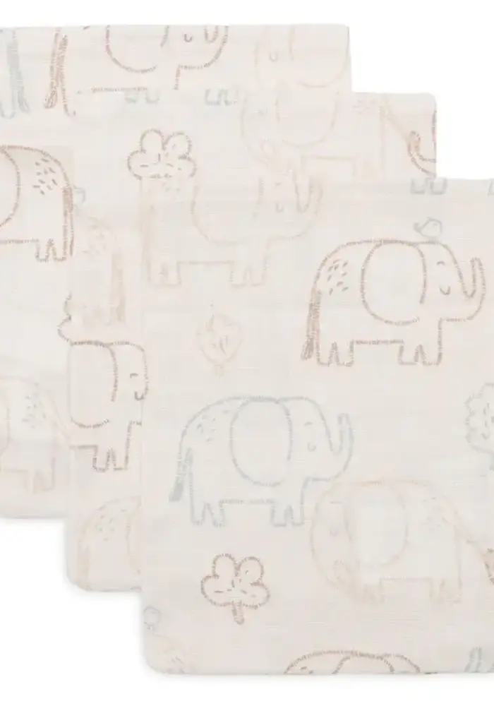 Jollein Hydrofiel Washandje 15x20cm - Elephant Tales - 3 Stuks