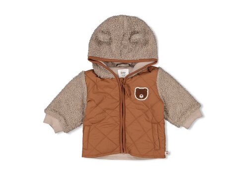 Feetje Feetje Bouclé jasje met capuchon - Wild World Bruin