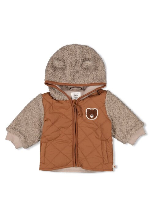 Feetje Feetje Bouclé jasje met capuchon - Wild World Bruin