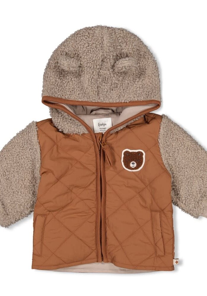 Feetje Bouclé jasje met capuchon - Wild World Bruin