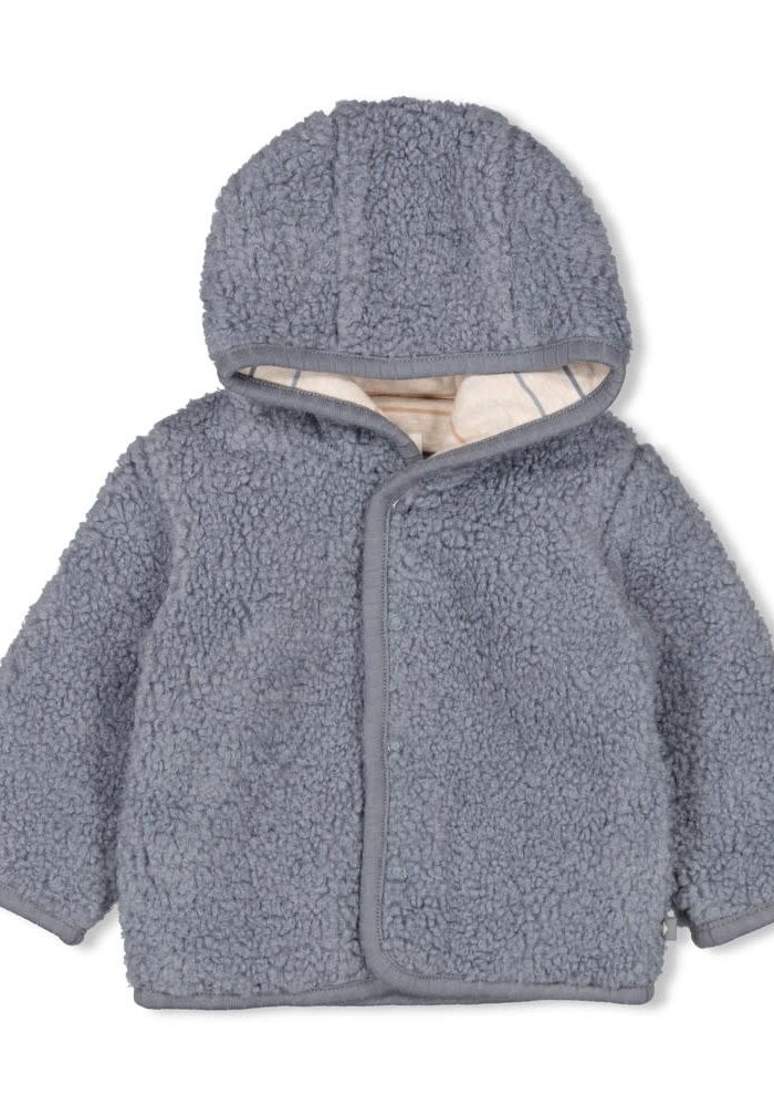 Feetje Bouclé omkeerbaar jasje met capuchon - Howdy Blauw