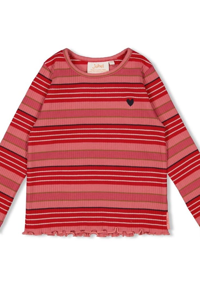 Jubel Longsleeve rib met streep - Queen Of Hearts l.Roze