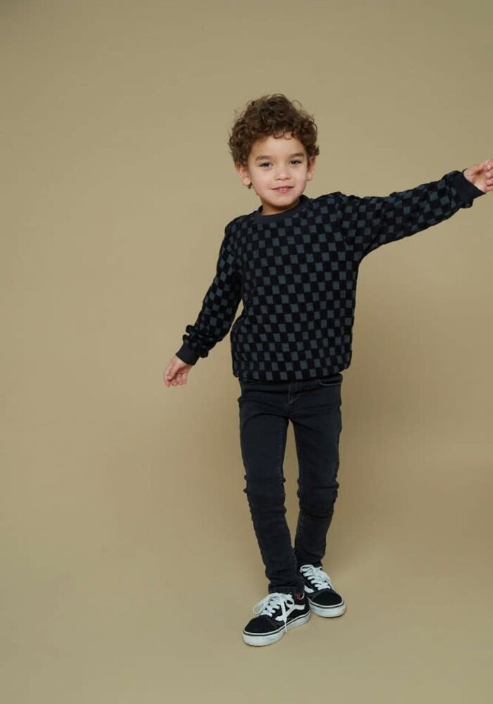 Sturdy Sweater ruit badstof - Couch Club Antraciet