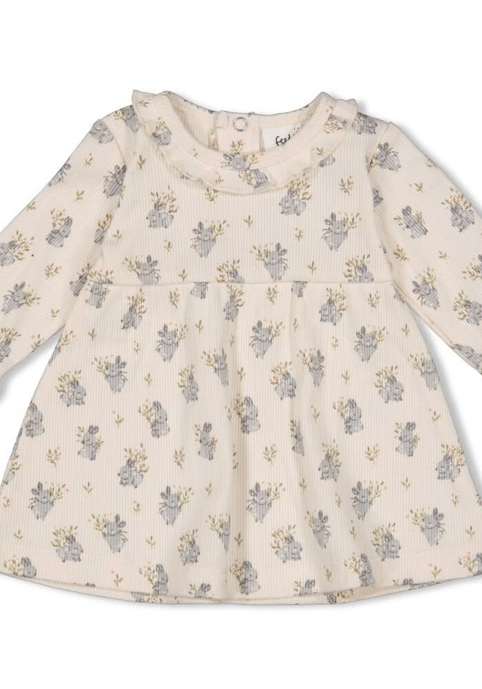 Feetje Jurk rib AOP - Fields of Green Offwhite
