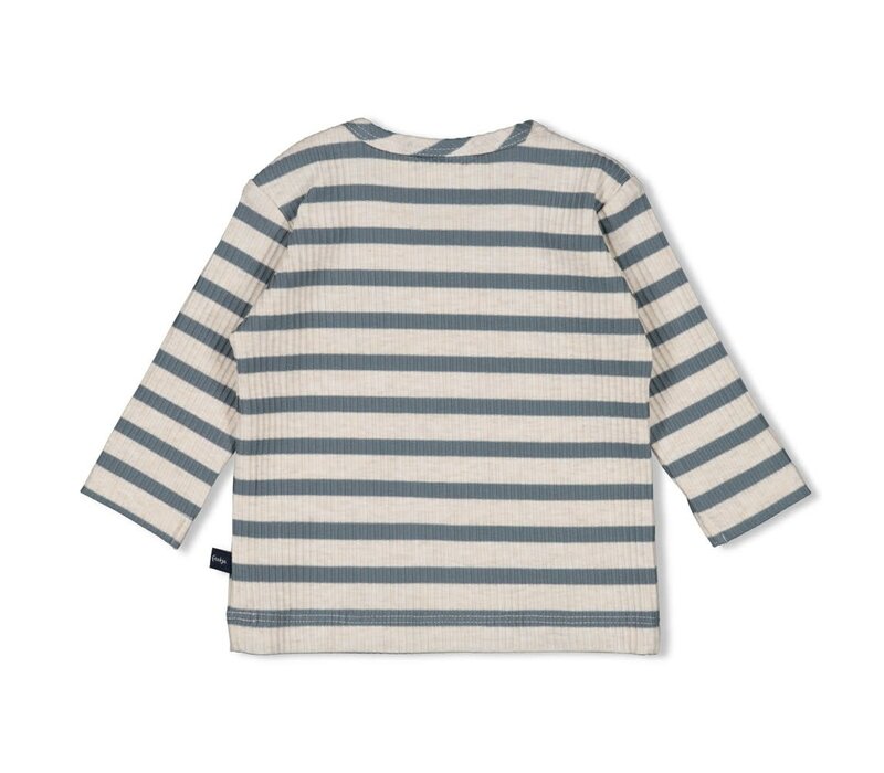 Feetje Longsleeve rib met streep -  Let's Go! Petrol