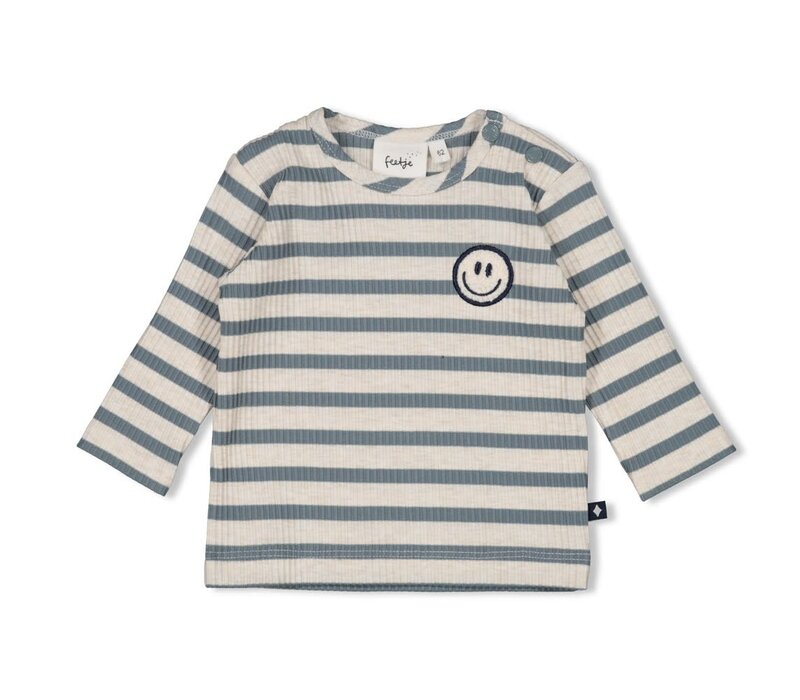 Feetje Longsleeve rib met streep -  Let's Go! Petrol