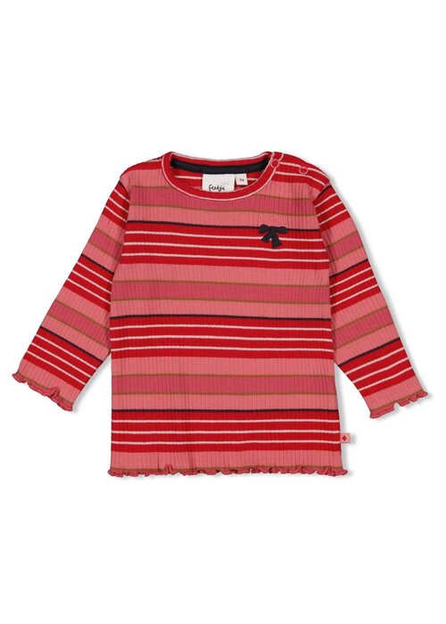 Feetje Feetje Longsleeve rib met streep - Queen of Hearts l.Roze