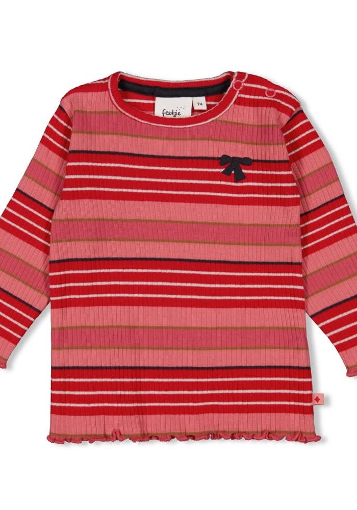 Feetje Longsleeve rib met streep - Queen of Hearts l.Roze