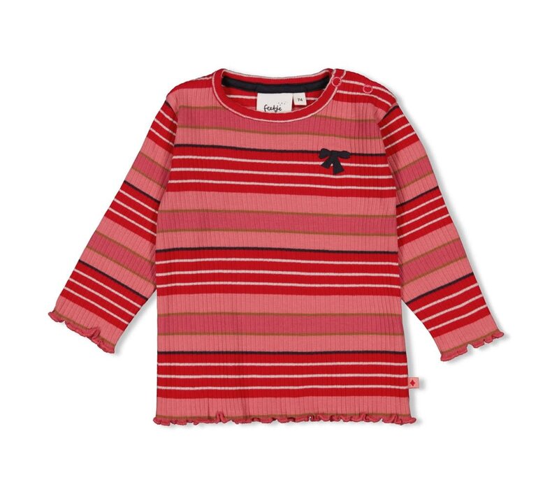 Feetje Longsleeve rib met streep - Queen of Hearts l.Roze