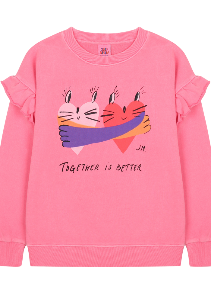 Jelly Mallow Together Pigment Ruffled Sweatshirt PINK