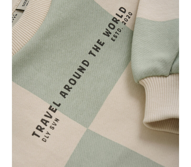 Daily Seven Oversized Sweater Check Print Cool Mint