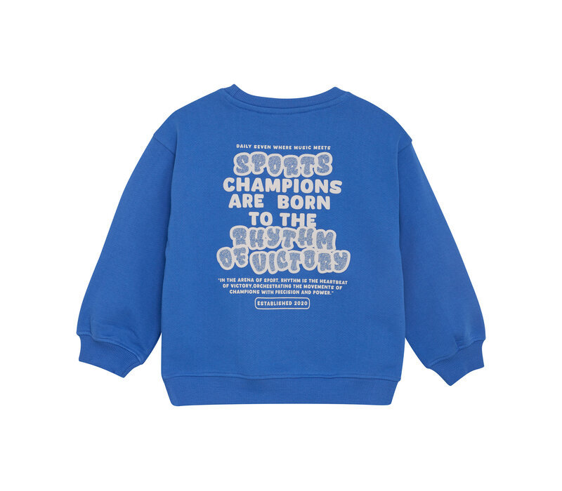 Daily Seven Oversized Sweater Textprint Dusty Kobalt