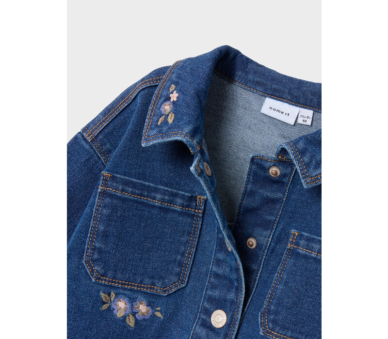 Name it NMFKARA EMB DNM JACKET 1224-FR Dark Blue Denim FLOWER EMB