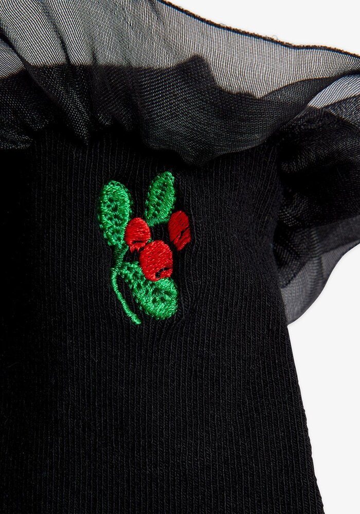 Mini Rodini Lingonberry emb frill 1-pack socks Black