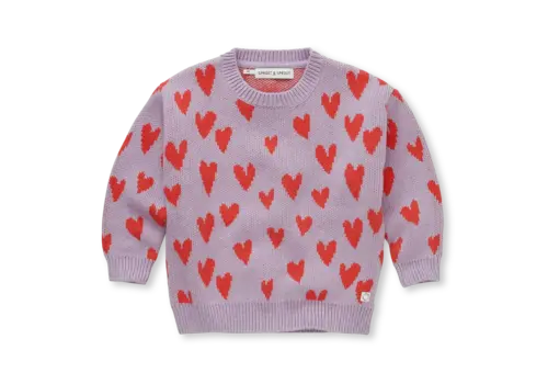 Sproet & Sprout Sproet & Sprout Sweater intarsia hearts  Lavender Sproet & Sprout Sproet & Sprout Sweater intarsia hearts  Lavender