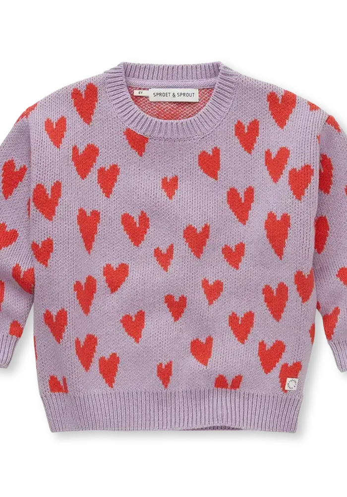 Sproet & Sprout Sweater intarsia hearts  Lavender