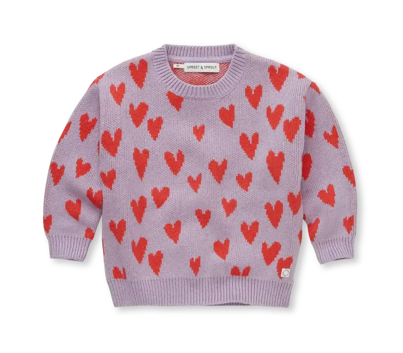Sproet & Sprout Sweater intarsia hearts  Lavender