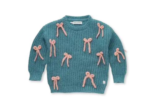 Sproet & Sprout Sproet & Sprout Girls sweater bows  Shady green Sproet & Sprout Sproet & Sprout Girls sweater bows  Shady green